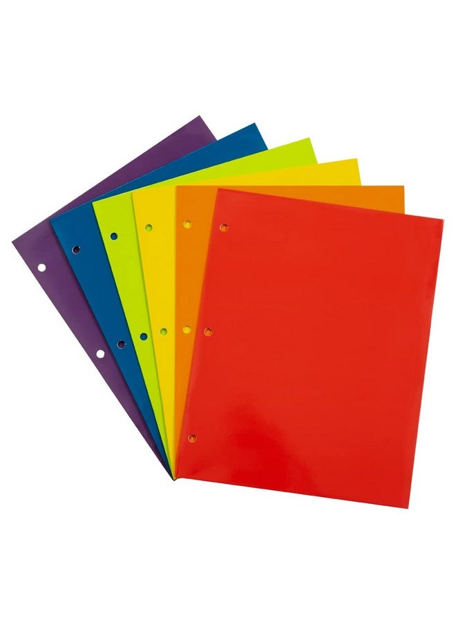 JAM Paper Laminated Two Pocket Glossy 3 Hole Punch School Folders - Letter Size - High Gloss Assorted Primary Colors - 6/Pack  - Image 1