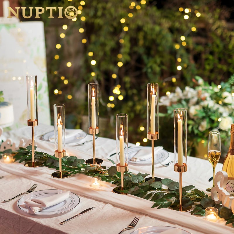 NUPTIO Candle Stick Holder for Wedding: 18 Pcs Tall Hurricane Gold Candles Holder with Clear Glass Chimney Cover - Tapered Candlestick Decor Bulk for Party Centerpiece - Image 4
