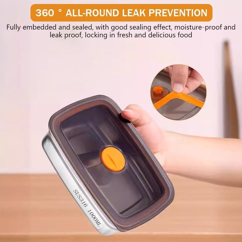 Niralasa Niralasa 2Pcs Stainless Steel Kitchen Containers 1000ml 1500ml with Lid Multipurpose Air Tight Food Storage Containers Kitchen Organizer and Lunch Boxes for Meal Prep Travel Office Picnics - Image 5