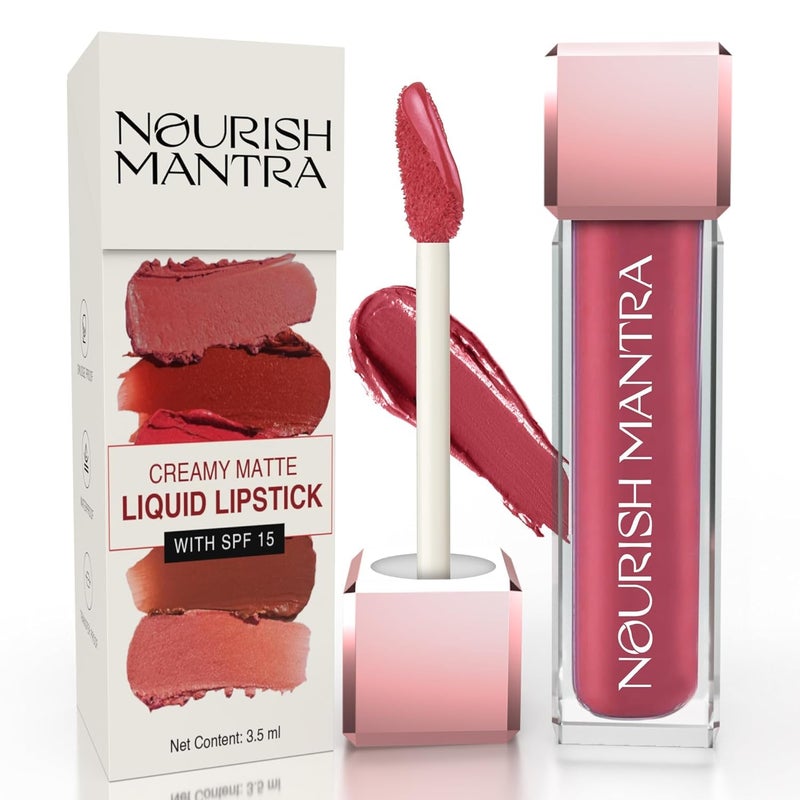 NOURISH MANTRA Jashn-E-Gulab Lipstick (3.5ml)/ Creamy Matte Liquid Lipstick with SPF/Water Proof/Smudge Proof/Transfer Proof/Long Lasting/Suits All Skin Tones