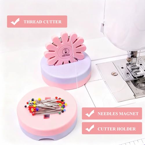 Yushen Thread Cutter Tool for Sewing, Flower Thread Cutting with Stand Quilting Supplies for Sewing Tools Magnetic Pins Holder Chain Piecing Blade Not Removable (Pink Case) - Image 2