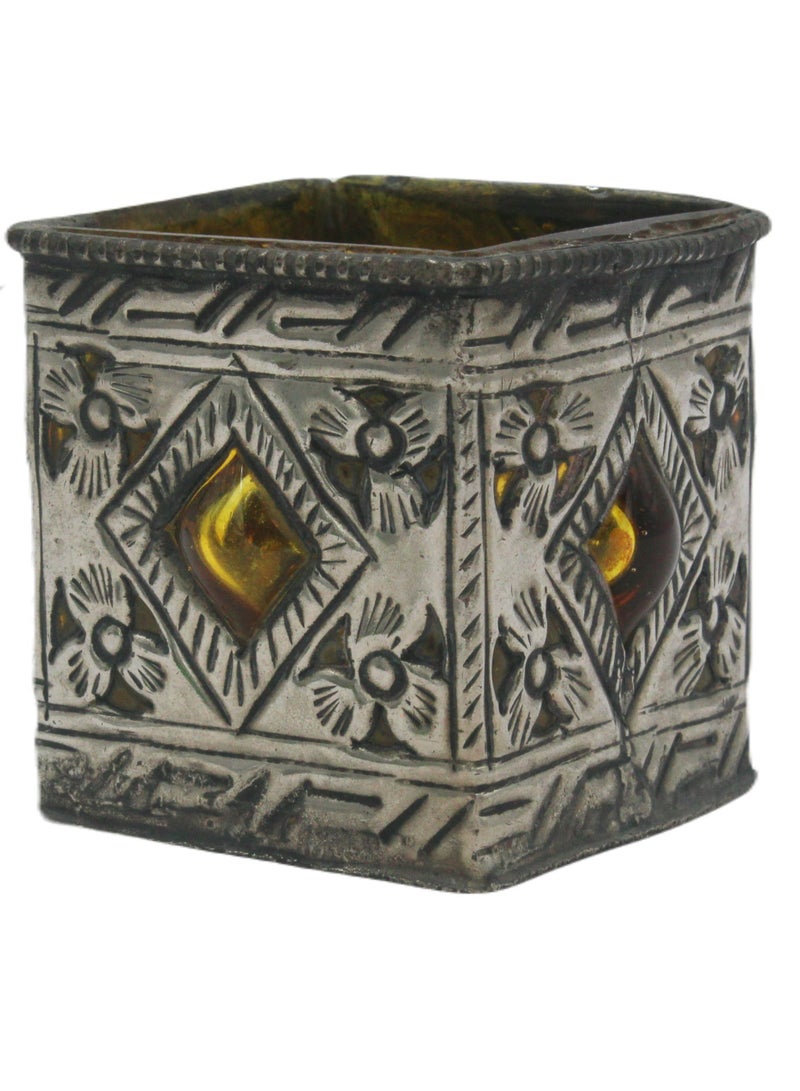 Antique Museum Persian Handmade Short Glass White Metalwork Square  - Image 2