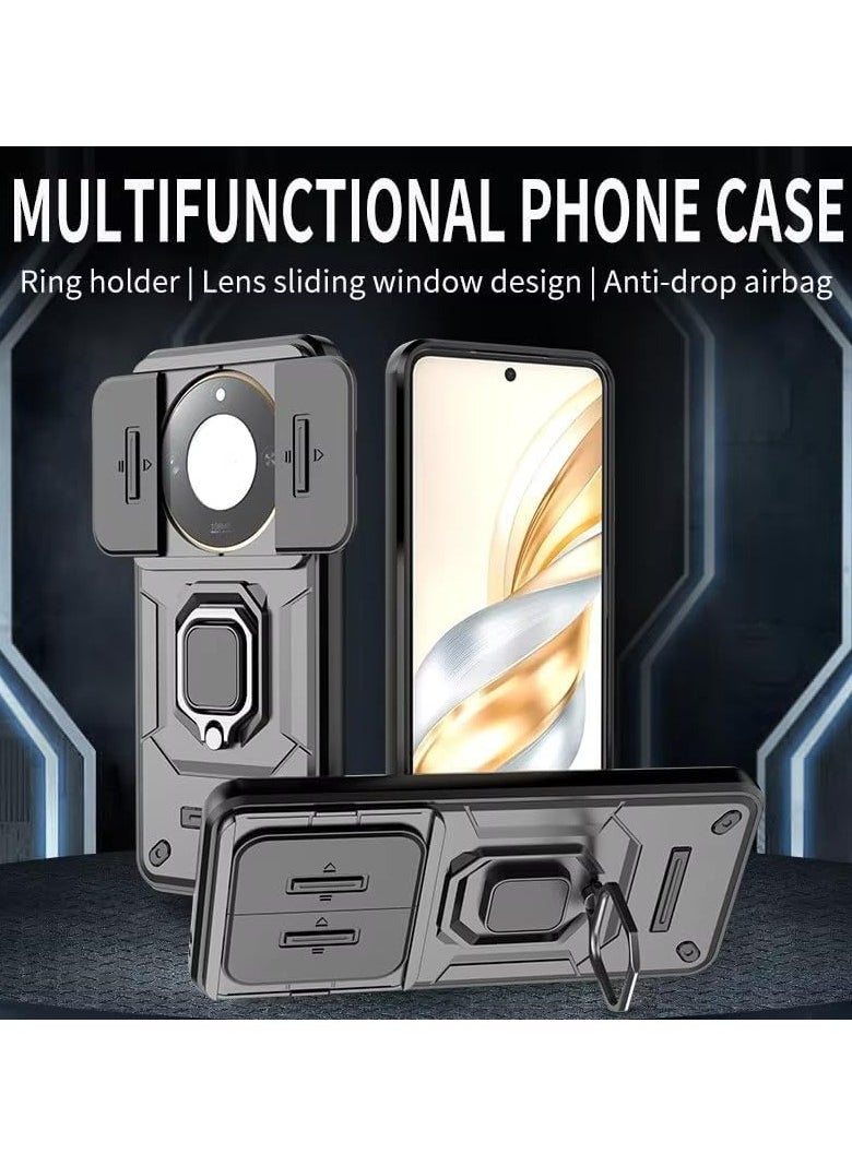 VKL Case Compatible with Honor X9c Smart, 360° Metal Ring Magnetic Kickstand Shell with Camera Lens Slide Window, TPU+PC Armor Shockproof Protective Cover (Black)  - Image 2