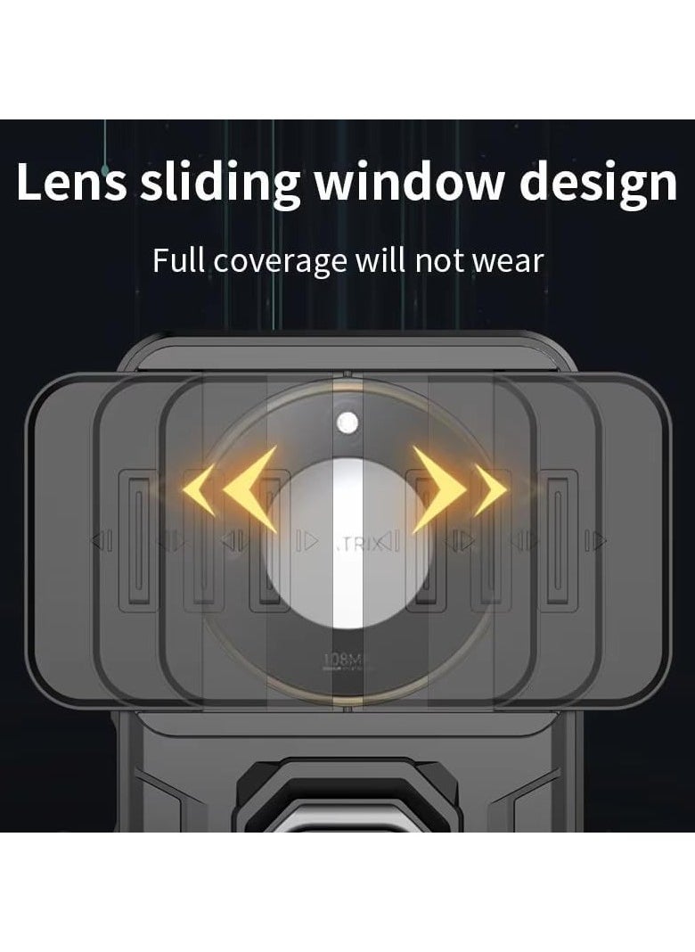 VKL Case Compatible with Honor X9c Smart, 360° Metal Ring Magnetic Kickstand Shell with Camera Lens Slide Window, TPU+PC Armor Shockproof Protective Cover (Black)  - Image 4