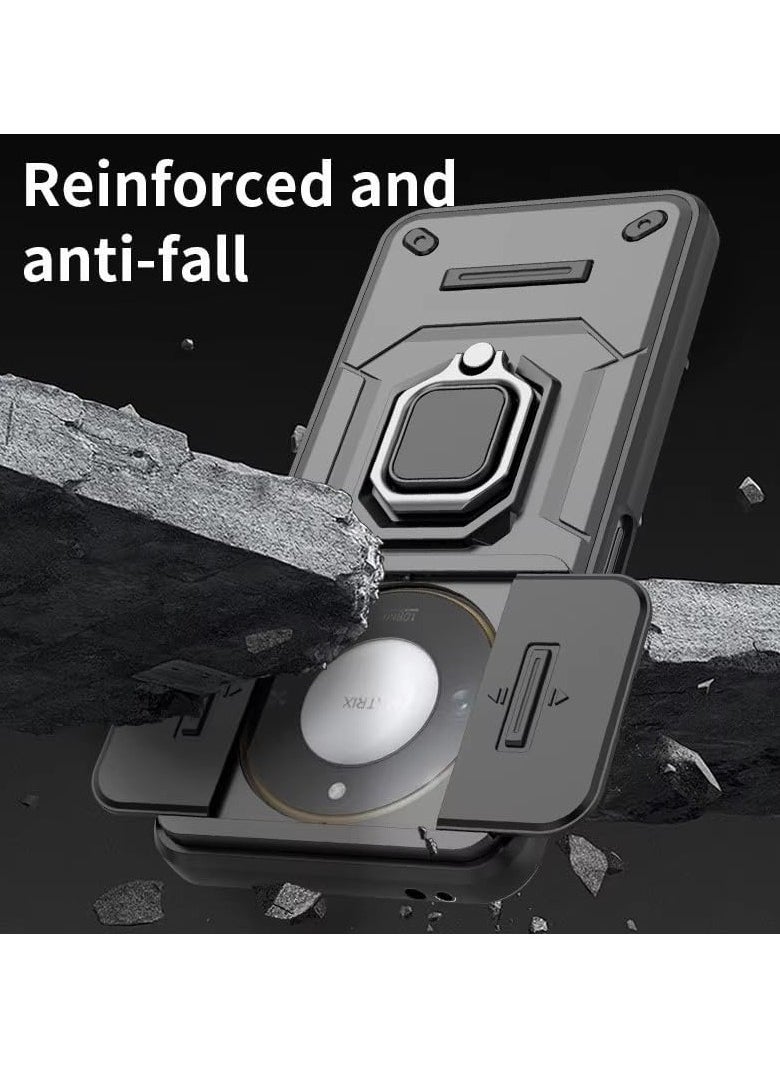 VKL Case Compatible with Honor X9c Smart, 360° Metal Ring Magnetic Kickstand Shell with Camera Lens Slide Window, TPU+PC Armor Shockproof Protective Cover (Black)  - Image 5