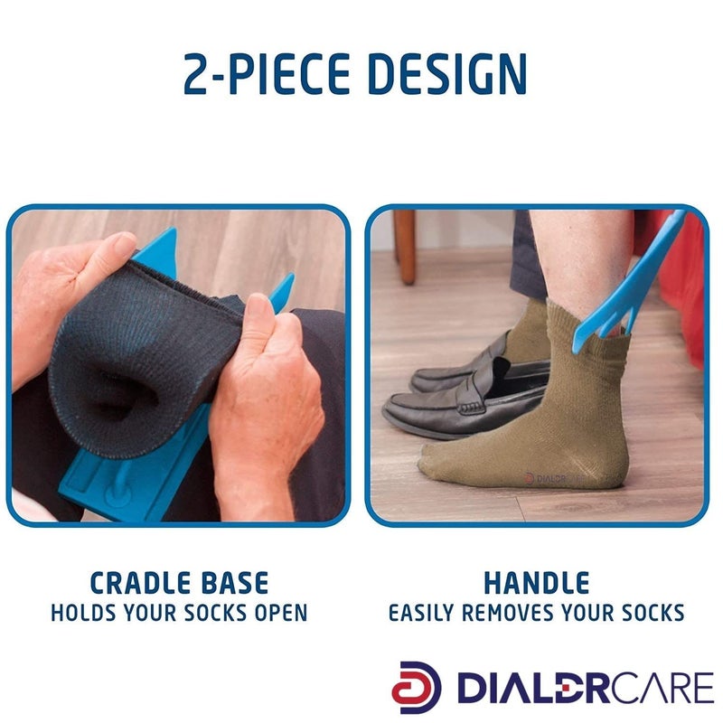 DIALDRCARE منزلق الجوارب - مجموعة مساعدة الجوارب السهلة الاستخدام | أداة مساعدة للجوارب لكبار السن، المعاقين، الحوامل، مرضى السكري - جهاز مساعد للسحب - مساعد للجوارب (أزرق) - Image 4
