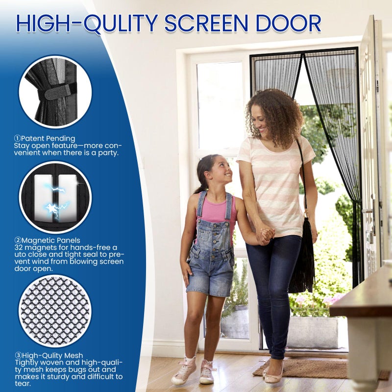 BlissTrends Magnetic Screen Door, Door Screen Magnetic Closure, Patio Screens for Patios Outside Outdoor, Mesh Screen Doors with Magnets Pet Friendly, Screen for Door to Keep Bugs Out (38"×83")  - Image 4