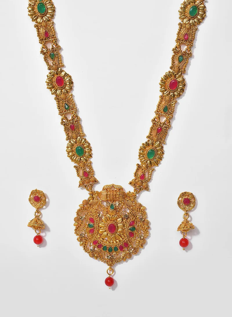 SOHI Red & Green Contemporary Artificial Jewellery Set
