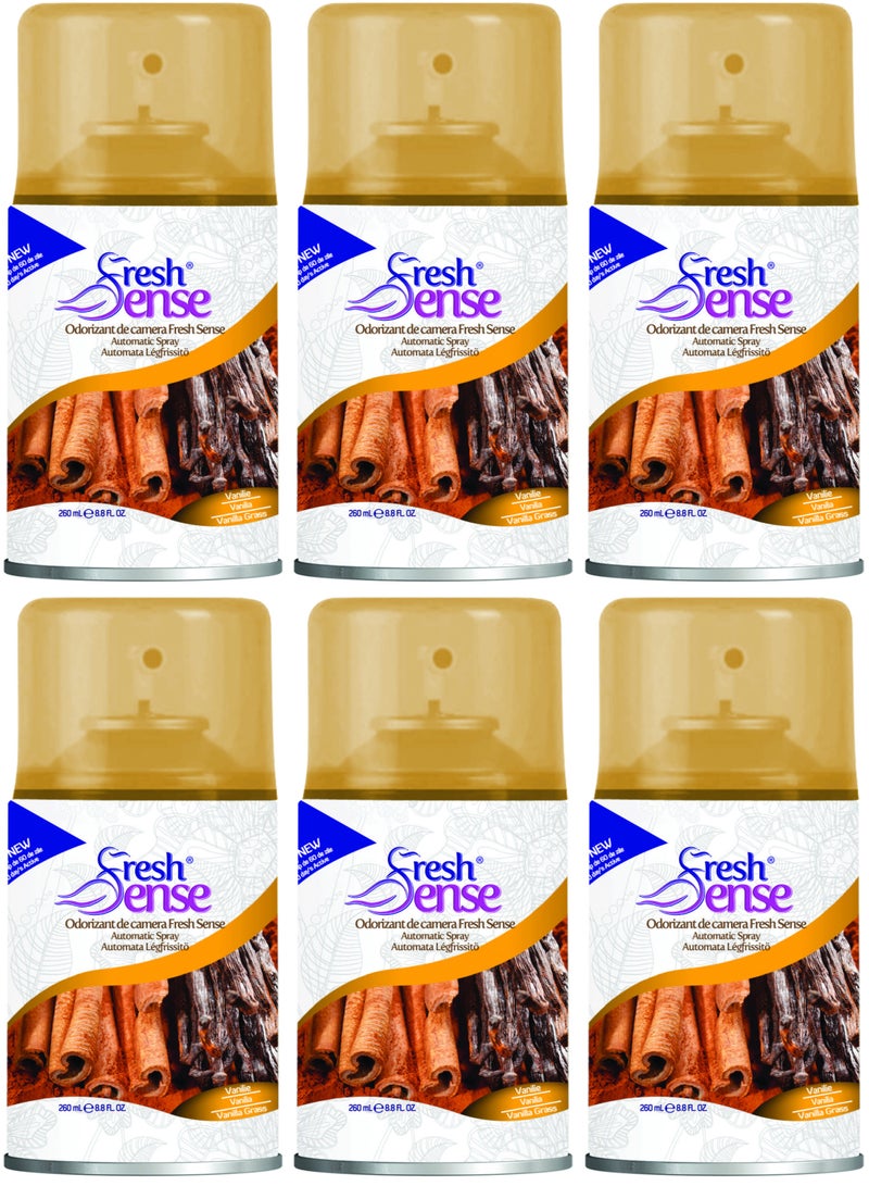 Fresh Sense VANILLA Refill - PACK of 6 x 260ml - Automatic Spray Auto Spray Air Freshener for Home Bathroom Toilet Office Neutralizes Bad Odors FRESH SENSE - Image 1