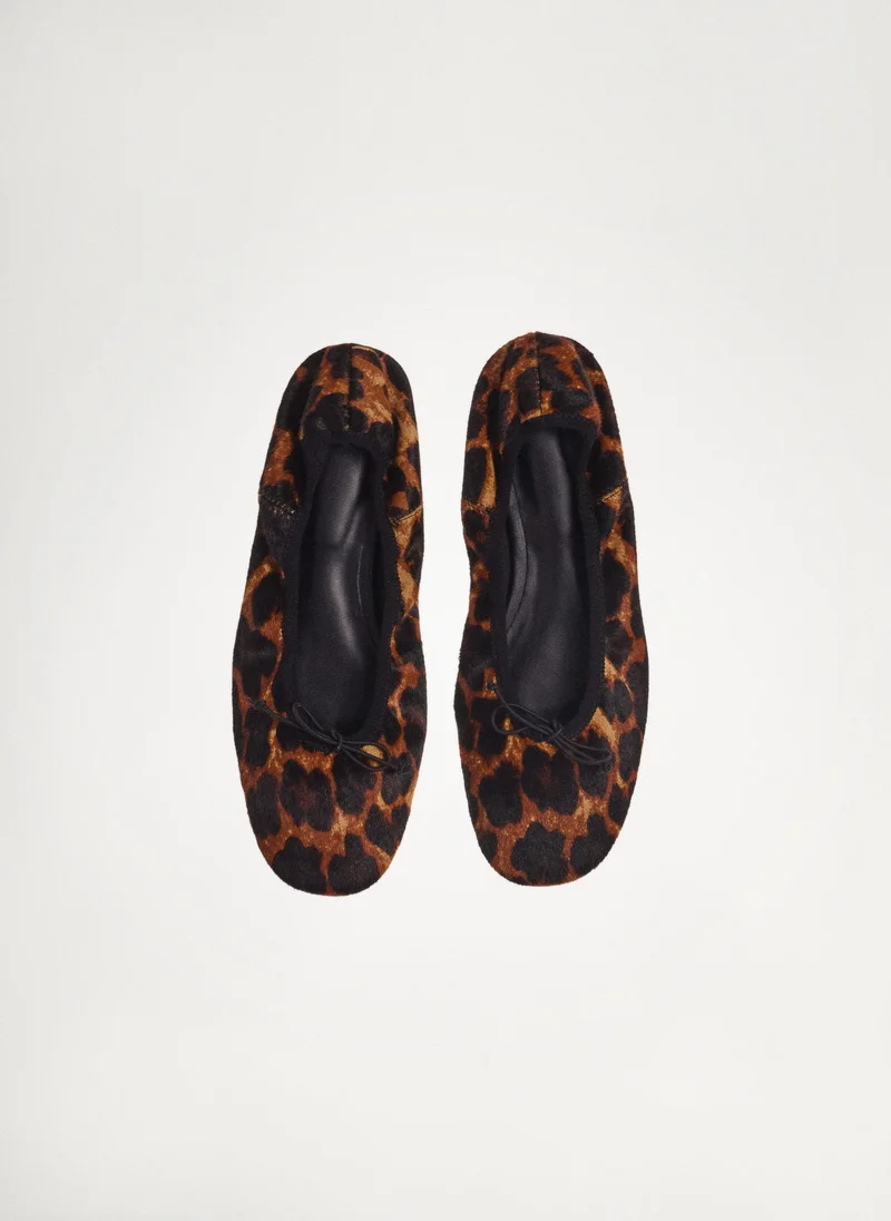MANGO Leather Leopard Ballerina