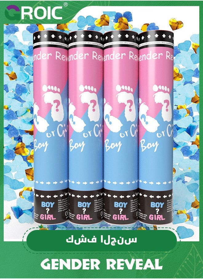 GROIC - 4 Pack Gender Reveal Powder Confetti Cannon, Gender Reveal Cannon Confetti Popper Party Supplies, Blue Love Heart Confetti  Baby Gender Reveal Confetti Powder Cannons, 4 Pack, Blue - Image 1