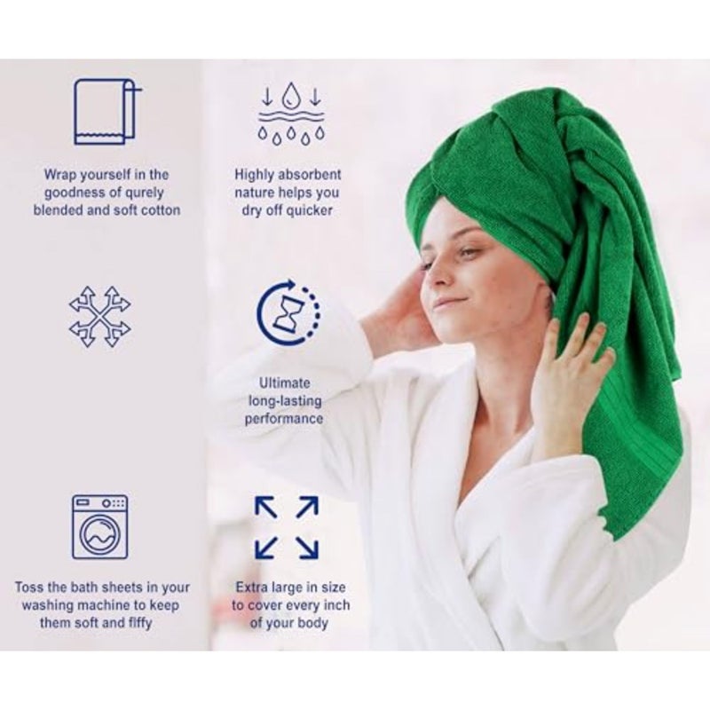 شرشف حمام جامبو فاخر مقاس 35 × 70 بوصة عبوتان - 550 جرام لكل متر مربع 100% قطن 20/D مجموعة ملاءات حمام فندقية عالية الامتصاص وسريعة الجفاف (أخضر) - Image 5