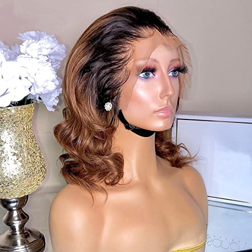 oulaer 1B30 Ombre Loose Wave Short Bob Wig 13x6 Invisible Lace Front Human Hair Wigs with Baby Hair Pre Plucked Glueless HD Lace Wigs Free Part Brazilian Remy Virgin Hair For Black Women Natural Hairline - Image 2