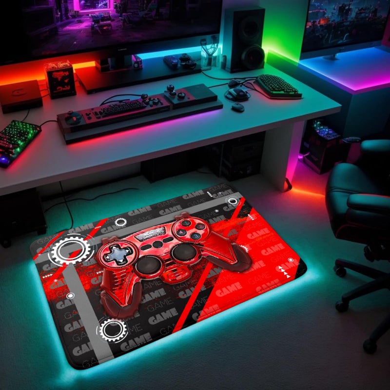 ANGELWARDROBE Gamer Rugs for Bedroom Boys Teens 3D Printed Red Game Gamepad Carpets Living Room Mat Home Decor Gaming Controller Black Crystal Floor Polyester Decor Doormats 35x23