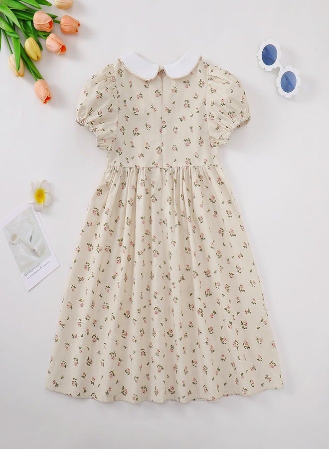 Magic Park 1-7Y Baby Girl Peter Pan Collar Dress Toddler Summer Dresses Kid A-line Skirt Girls Holidays Outfits (Apricot Puff Sleeve,3-4T) - Image 3