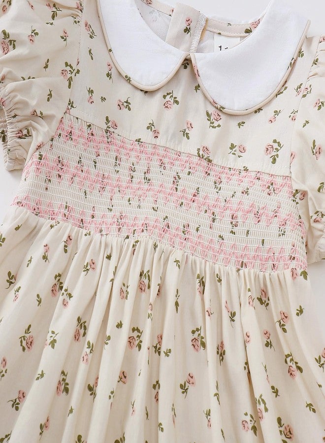 Magic Park 1-7Y Baby Girl Peter Pan Collar Dress Toddler Summer Dresses Kid A-line Skirt Girls Holidays Outfits (Apricot Puff Sleeve,3-4T) - Image 5