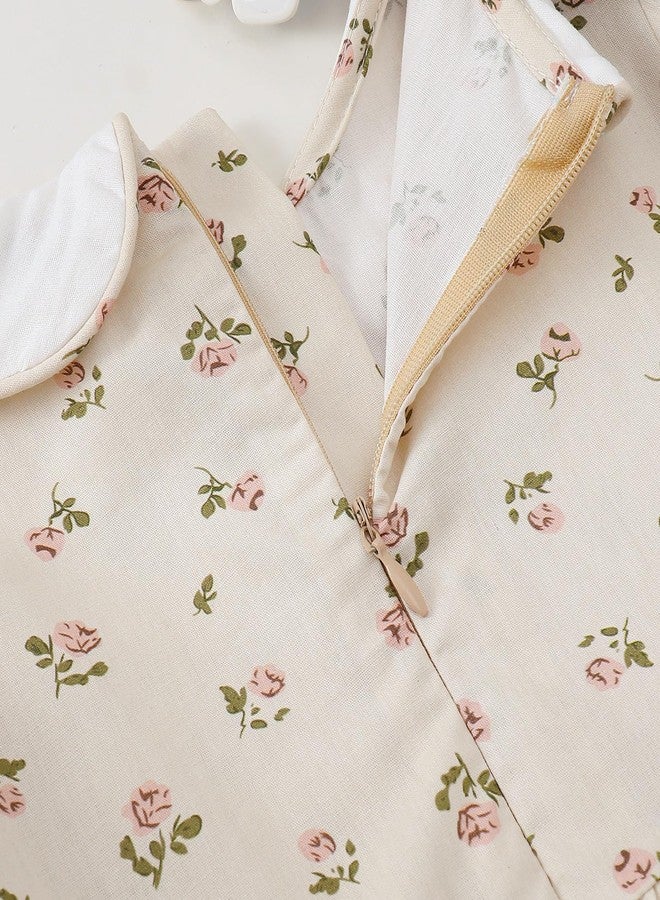 Magic Park 1-7Y Baby Girl Peter Pan Collar Dress Toddler Summer Dresses Kid A-line Skirt Girls Holidays Outfits (Apricot Puff Sleeve,3-4T) - Image 2