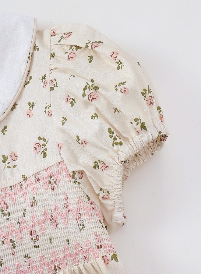 Magic Park 1-7Y Baby Girl Peter Pan Collar Dress Toddler Summer Dresses Kid A-line Skirt Girls Holidays Outfits (Apricot Puff Sleeve,3-4T) - Image 4