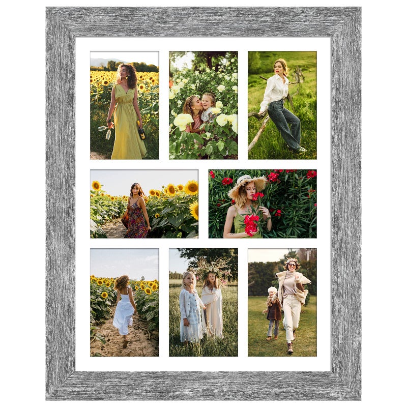 Gaevuian 13x17 Picture Frame Display 8 opening 4X6 Picture Frame CollageMulti Photo Frame with MatPlexiglassWall or Tabletop DecorGrey Wood Grain