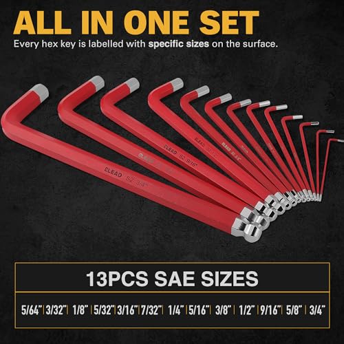 ELEAD Jumbo Hex Key Allen Wrench Set | 13-Piece SAE 5/64"-3/4" | Long Ball End Durable S2 | Automotive | Mechanic | Furniture | Professional Grade Tools - Image 2