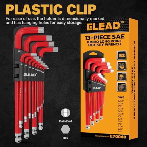 ELEAD Jumbo Hex Key Allen Wrench Set | 13-Piece SAE 5/64"-3/4" | Long Ball End Durable S2 | Automotive | Mechanic | Furniture | Professional Grade Tools - Image 5