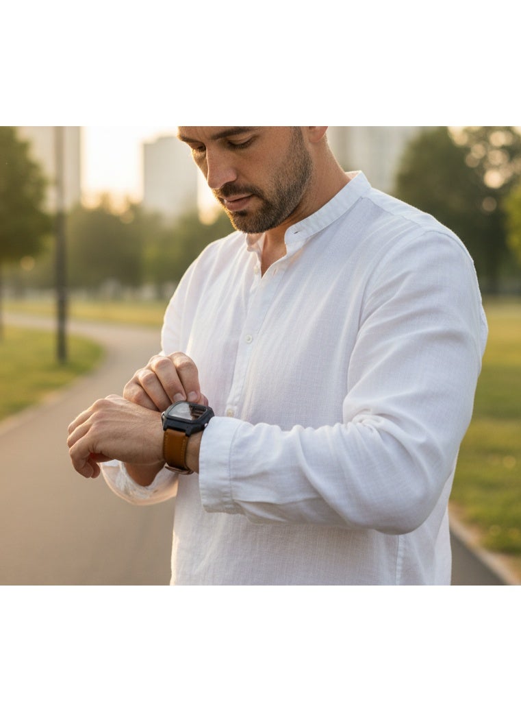 Macon Men’s Digital Sports Watch, Black Square Dial, Caramel Colour Leather Strap, Alarm, Stopwatch, Waterproof - Image 3