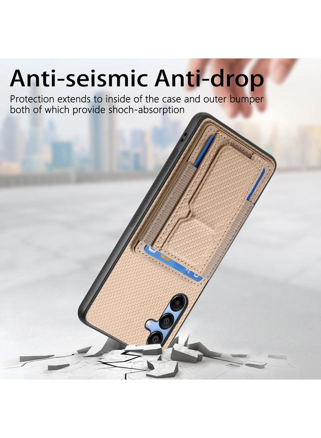 اس-توب جراب لهاتف Samsung Galaxy A55 5G مصنوع من ألياف الكربون مع حامل قابل للطي وحقيبة بطاقات مرنة - Image 3