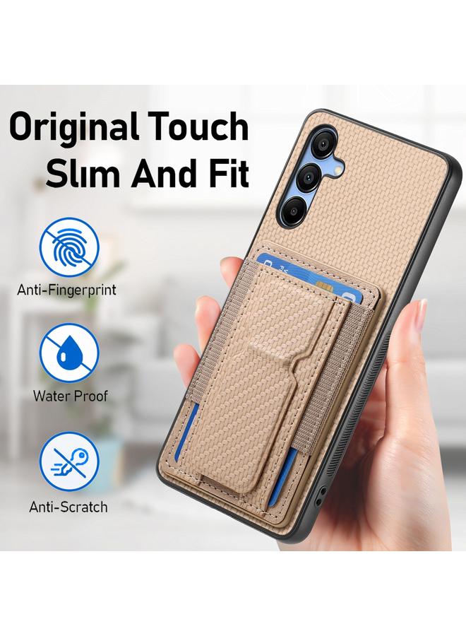 اس-توب جراب لهاتف Samsung Galaxy A55 5G مصنوع من ألياف الكربون مع حامل قابل للطي وحقيبة بطاقات مرنة - Image 5