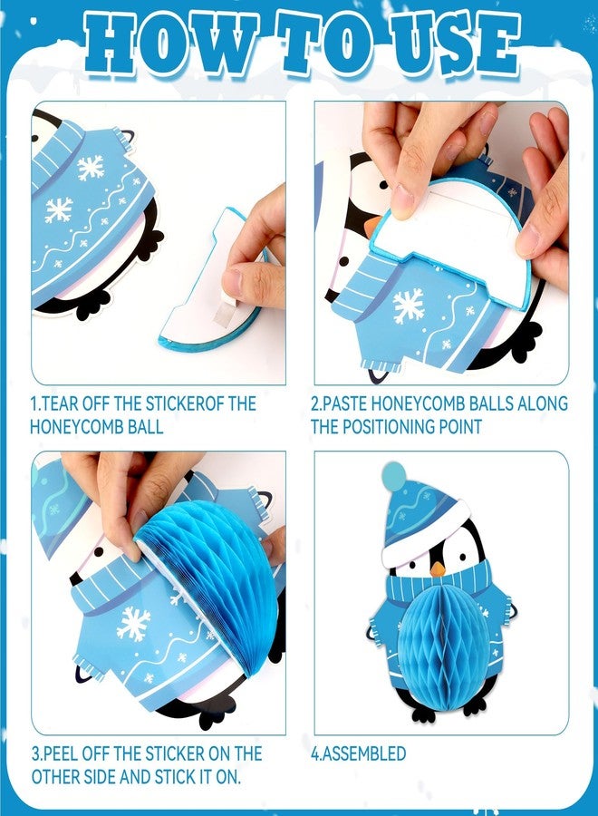 Naozinebi 53PCS 3D Winter Honeycomb Bulletin Board Snowflake Penguin Bulletin Board Set Christmas Party Supply Snowman Bulletin Board Let it Snow Paper Cutouts with School Classroom Wall Decor - Image 3