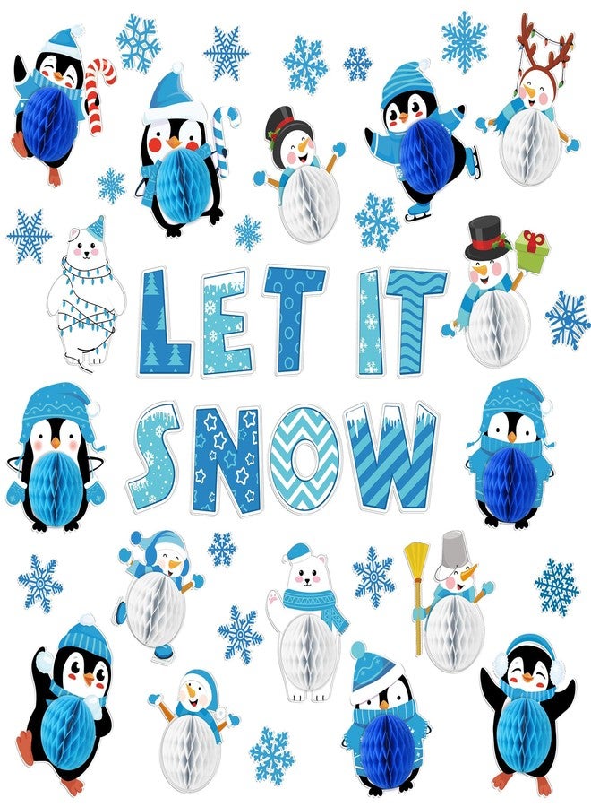 Naozinebi 53PCS 3D Winter Honeycomb Bulletin Board Snowflake Penguin Bulletin Board Set Christmas Party Supply Snowman Bulletin Board Let it Snow Paper Cutouts with School Classroom Wall Decor - Image 1
