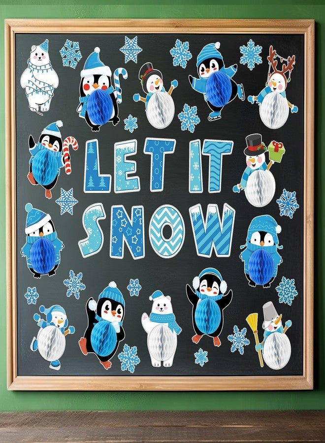 Naozinebi 53PCS 3D Winter Honeycomb Bulletin Board Snowflake Penguin Bulletin Board Set Christmas Party Supply Snowman Bulletin Board Let it Snow Paper Cutouts with School Classroom Wall Decor - Image 5