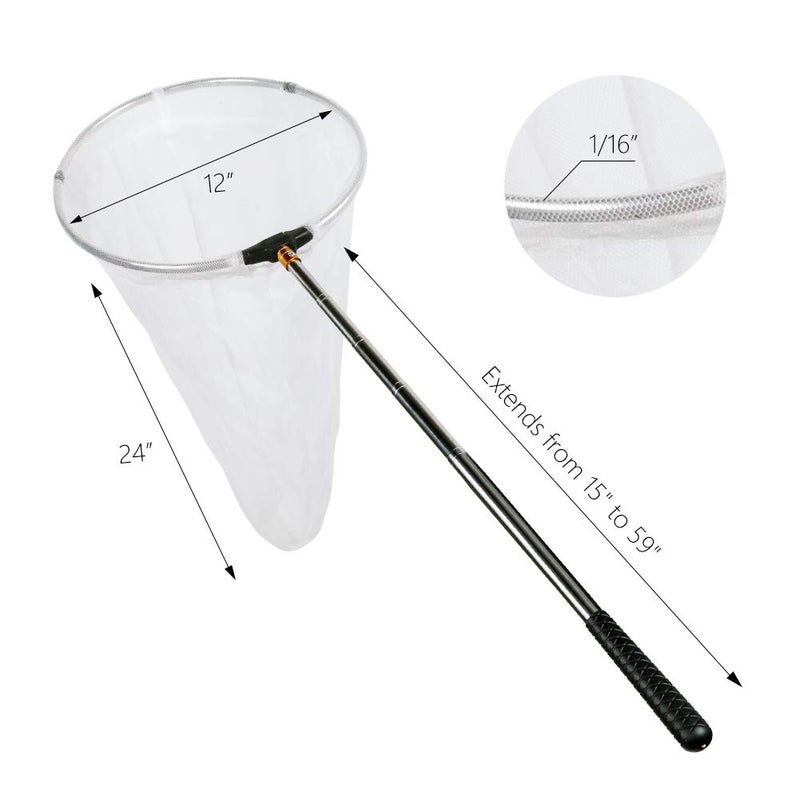 RESTCLOUD RESTCLOUD Insect and Butterfly Net with 12" Ring, 24" Net Depth, Handle Extends to 59 Inches for Adults and Kids (12" Ring, 59" Handle) - Image 3