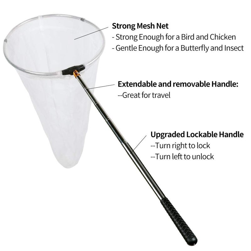 RESTCLOUD RESTCLOUD Insect and Butterfly Net with 12" Ring, 24" Net Depth, Handle Extends to 59 Inches for Adults and Kids (12" Ring, 59" Handle) - Image 2