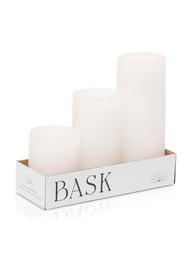 BASK Mottled Pillar Candles - Unscented White Pillar Candles Set of 3 - Dripless, Smokeless for All Occasions - Image 1