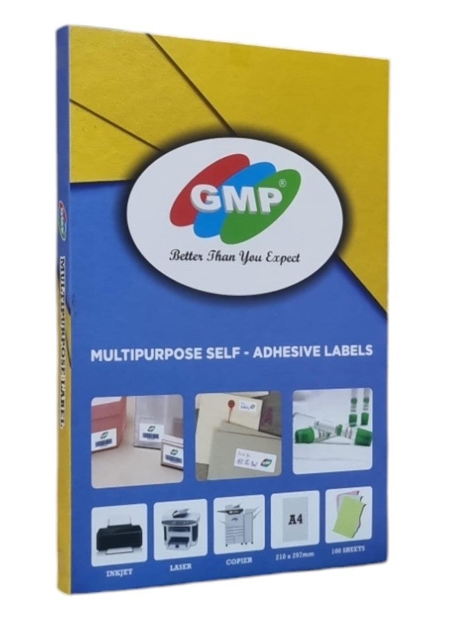جي ام بي ملصق متعدد الأغراض GMP للطابعات النافثة للحبر/الليزر 65 ملصقًا (حجم الملصق 38 مم × 21 مم) في ورقة A4 (100 ورقة) - Image 1