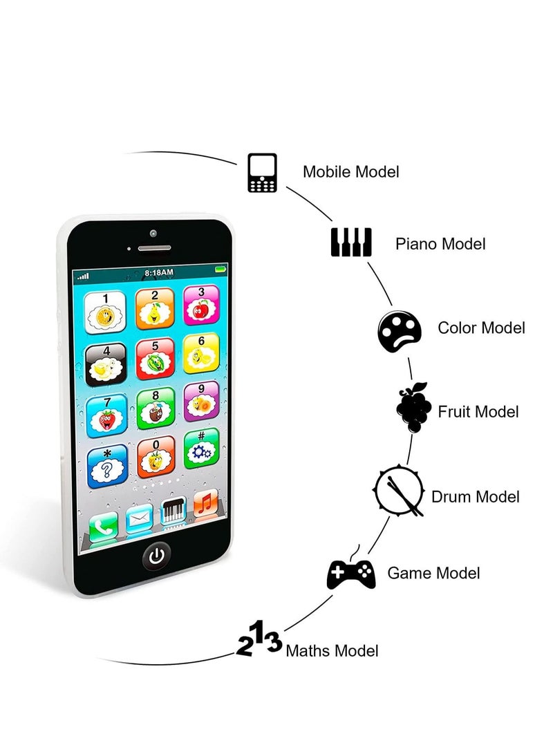 Toy Learning Play Cell Phone with 8 Functions and Dazzling Lights Interactive Toy for Toddler, Baby, Kids (Black) - Image 3