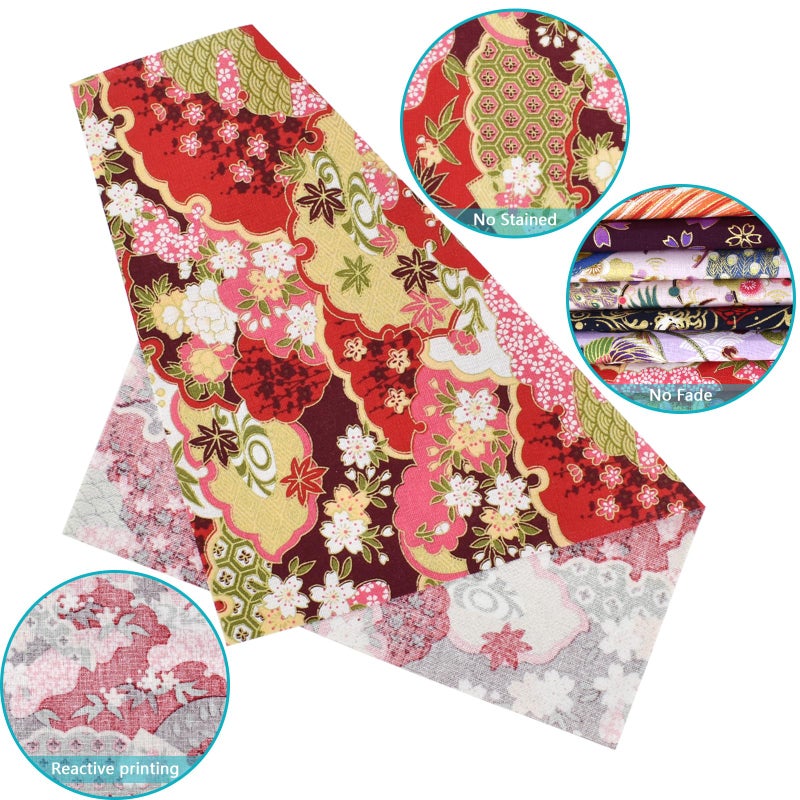 SHRJ 30Pcs 8"x 10" Fat Fabric Square Quilting Cotton Pre-Cut Bundles Japanese Style Floral Dragon Butterfly Common Carp Design for Patchwork DIY Sewing Craft Decorating Scrapbook - Image 5