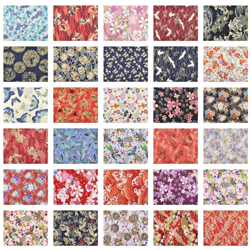 SHRJ 30Pcs 8"x 10" Fat Fabric Square Quilting Cotton Pre-Cut Bundles Japanese Style Floral Dragon Butterfly Common Carp Design for Patchwork DIY Sewing Craft Decorating Scrapbook - Image 4