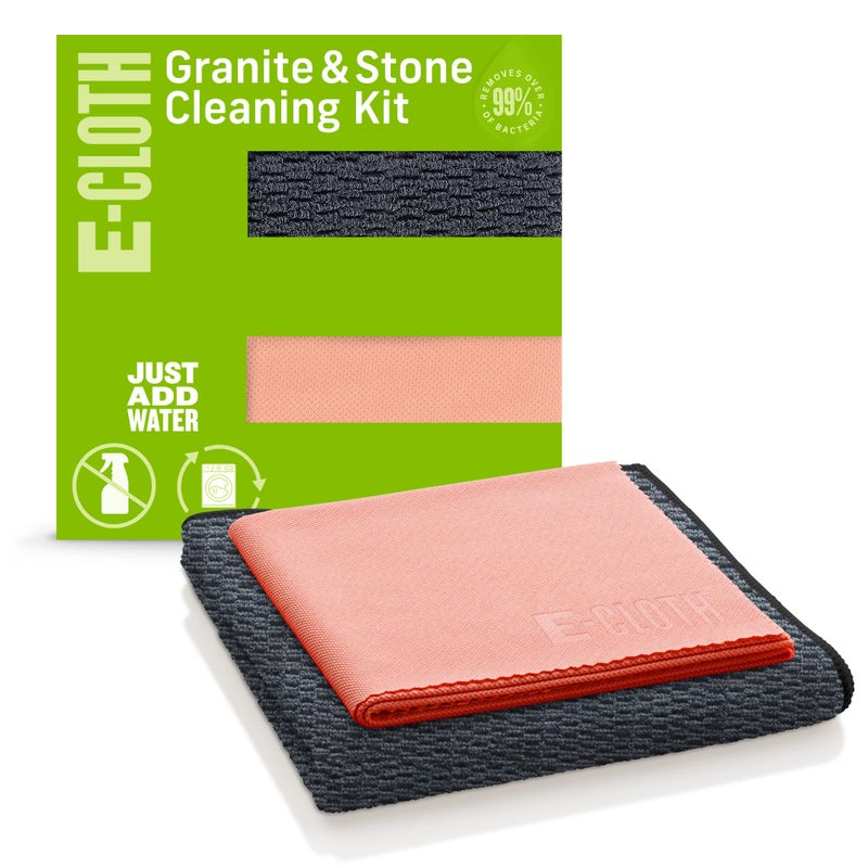 E-Cloth Granite & Stone Cleaning Kit, Premium Microfiber Cleaning Cloth, Ideal Cleaner and Polish for Granite, Marble and Other Stone Countertops, 100 Wash Guarantee, 2 Cloth Set - Image 1