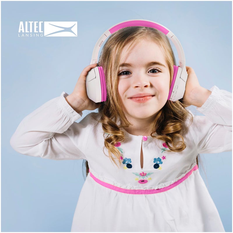 Altec Lansing Kid Safe Noise Cancelling Wireless Headphones 15H Battery, 85dB Volume Limit, Foldable Design Powerful Sound, Active Noise Cancellation Perfect for Kids Ages 7+ (Whiteout Pop Pink) - Image 3