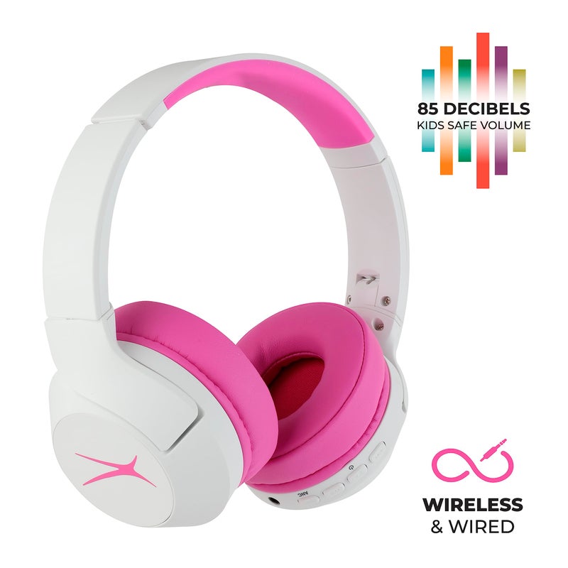 Altec Lansing Kid Safe Noise Cancelling Wireless Headphones 15H Battery, 85dB Volume Limit, Foldable Design Powerful Sound, Active Noise Cancellation Perfect for Kids Ages 7+ (Whiteout Pop Pink) - Image 4