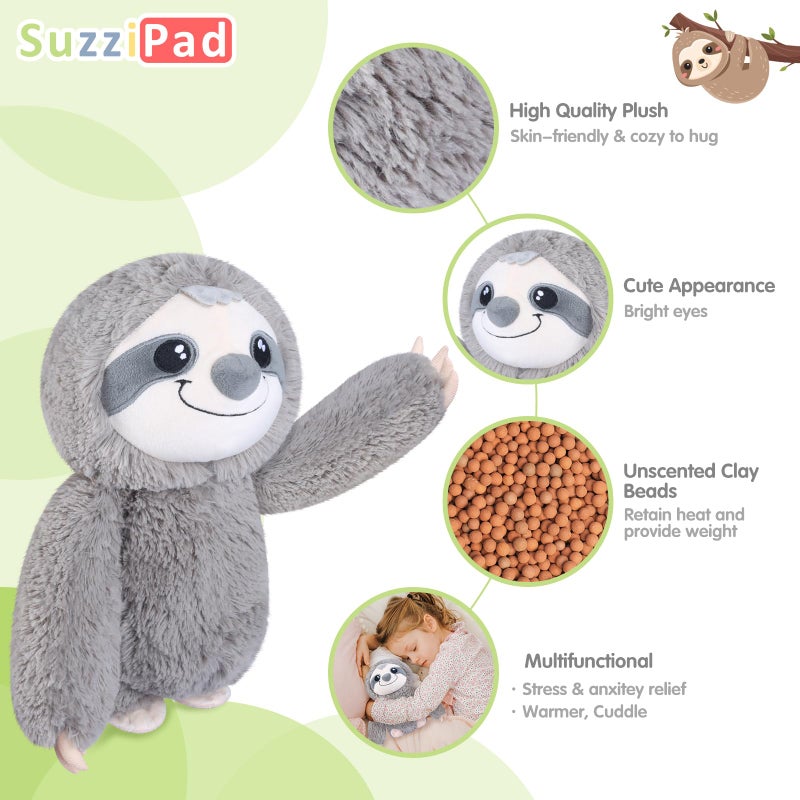 SUZZIPAD Microwavable Stuffed Animal Heated Sloth Plush for Anxiety Bedtime Cuddle  Companion Soreness  Stress Relief Warmer Plueshies Microwave Heating Pad Gifts for Women Gray - Image 3