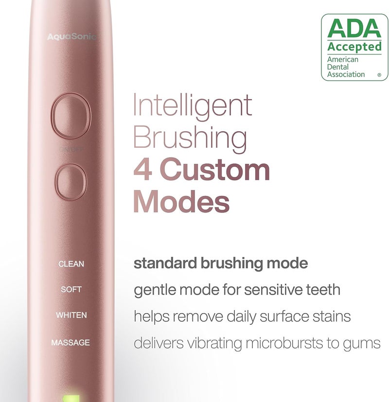 Aquasonic VIBE Series Ultra Whitening Pink Electric Toothbrush - 8 DuPont Brush Heads & Travel Case Included - Sonic 40,000 VPM Motor & Wireless Charging - 4 Modes w Smart Timer - Satin Rose Gold - Image 4