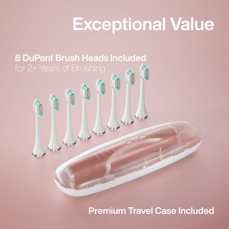 Aquasonic VIBE Series Ultra Whitening Pink Electric Toothbrush - 8 DuPont Brush Heads & Travel Case Included - Sonic 40,000 VPM Motor & Wireless Charging - 4 Modes w Smart Timer - Satin Rose Gold - Image 5