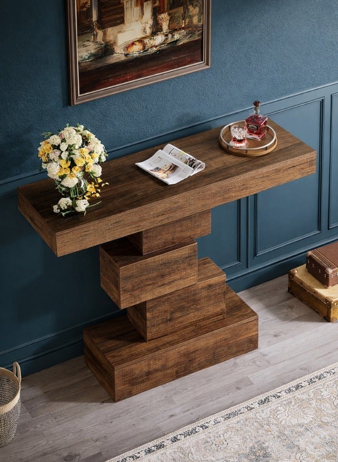 هومونير طاولة كونسول خشبية مقاس 42 بوصة مع قاعدة خشبية هندسية للمداخل، الممرات، وديكور غرفة المعيشة - Image 4