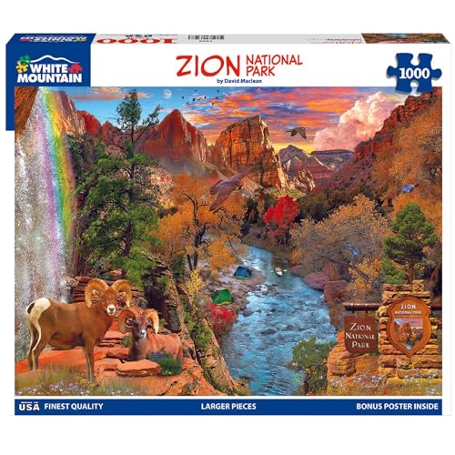 White Mountain 1000 Piece Jigsaw Puzzle Scenic Red Rock Mountain Puzzles with Large Pieces Gift for Adults and Family 24x30 Zion National Park - Image 1