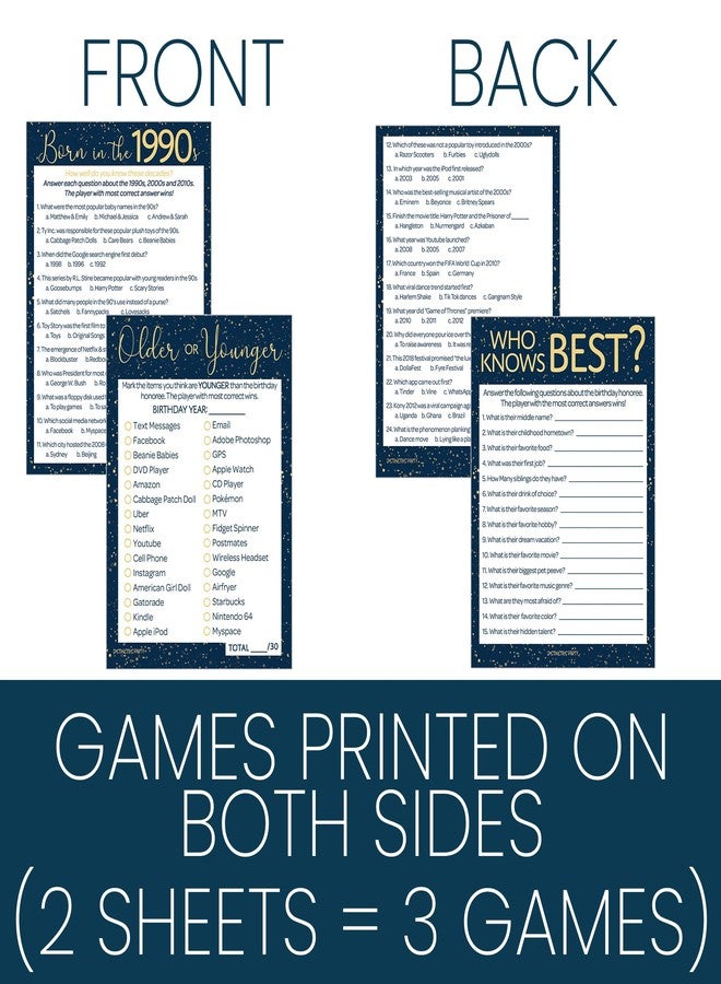 دسكتيكتفز مجموعة ألعاب عيد الميلاد الثلاثين من ديستنكتيفز باللونين الأزرق الداكن والذهبي - مجموعة من 3 ألعاب لحفلات أعياد الميلاد لـ 20 ضيفًا، مستوحاة من مواليد التسعينيات - Image 4