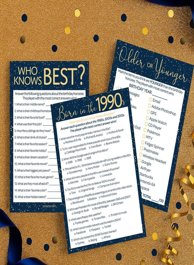 دسكتيكتفز مجموعة ألعاب عيد الميلاد الثلاثين من ديستنكتيفز باللونين الأزرق الداكن والذهبي - مجموعة من 3 ألعاب لحفلات أعياد الميلاد لـ 20 ضيفًا، مستوحاة من مواليد التسعينيات - Image 2