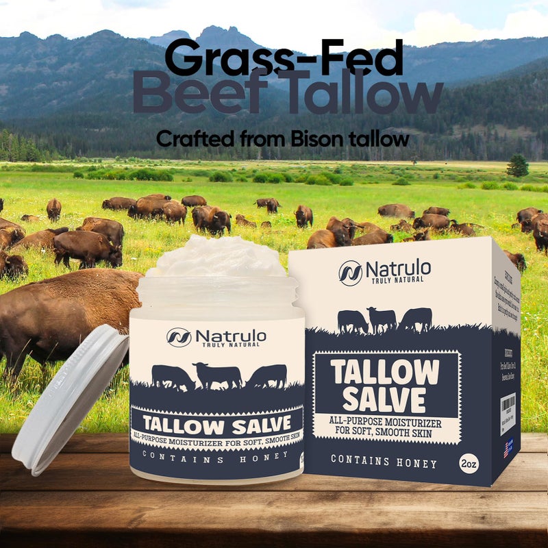 Natrulo Beef Tallow Salve â€“ All Natural Grass Fed Beef Tallow & Honey All Purpose Balm â€“ Moisturizing Body Salve Great for Eczema, Cracked, Dry, Itchy, Irritated Skin â€“ Skin Repair Skincare Made in USA - Image 2