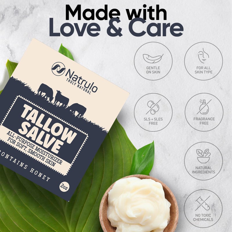 Natrulo Beef Tallow Salve â€“ All Natural Grass Fed Beef Tallow & Honey All Purpose Balm â€“ Moisturizing Body Salve Great for Eczema, Cracked, Dry, Itchy, Irritated Skin â€“ Skin Repair Skincare Made in USA - Image 4